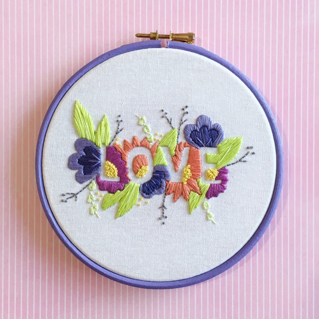 Brynn and Co LOVE embroidery hoop in new DMC colours | Hello! Hooray!