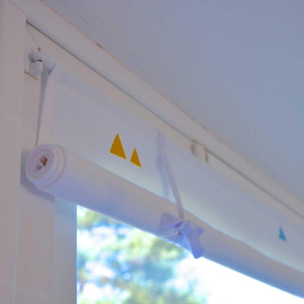 Geometric painted roll-up blinds | Hello! Hooray!