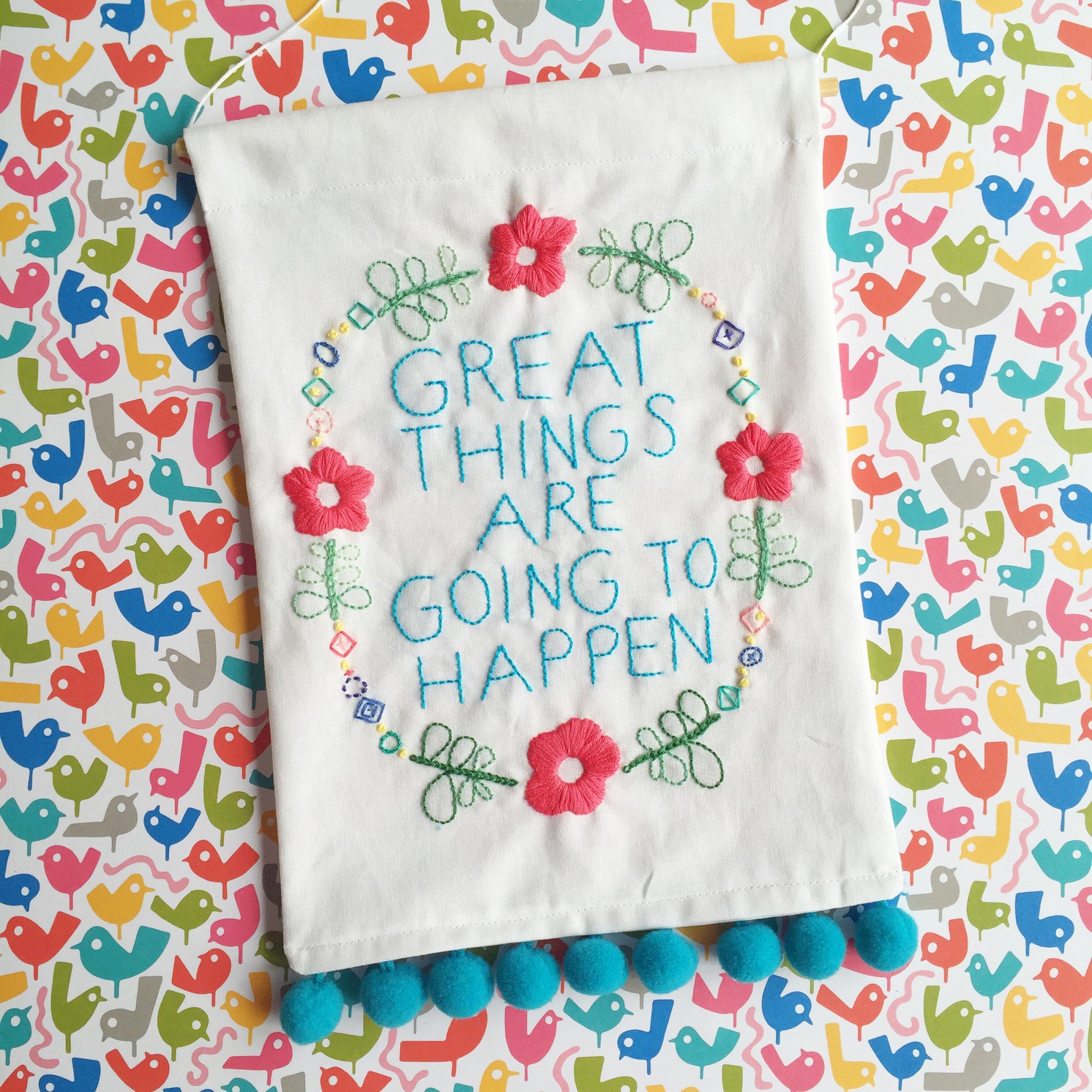 Embroidered banner | Hello! Hooray!