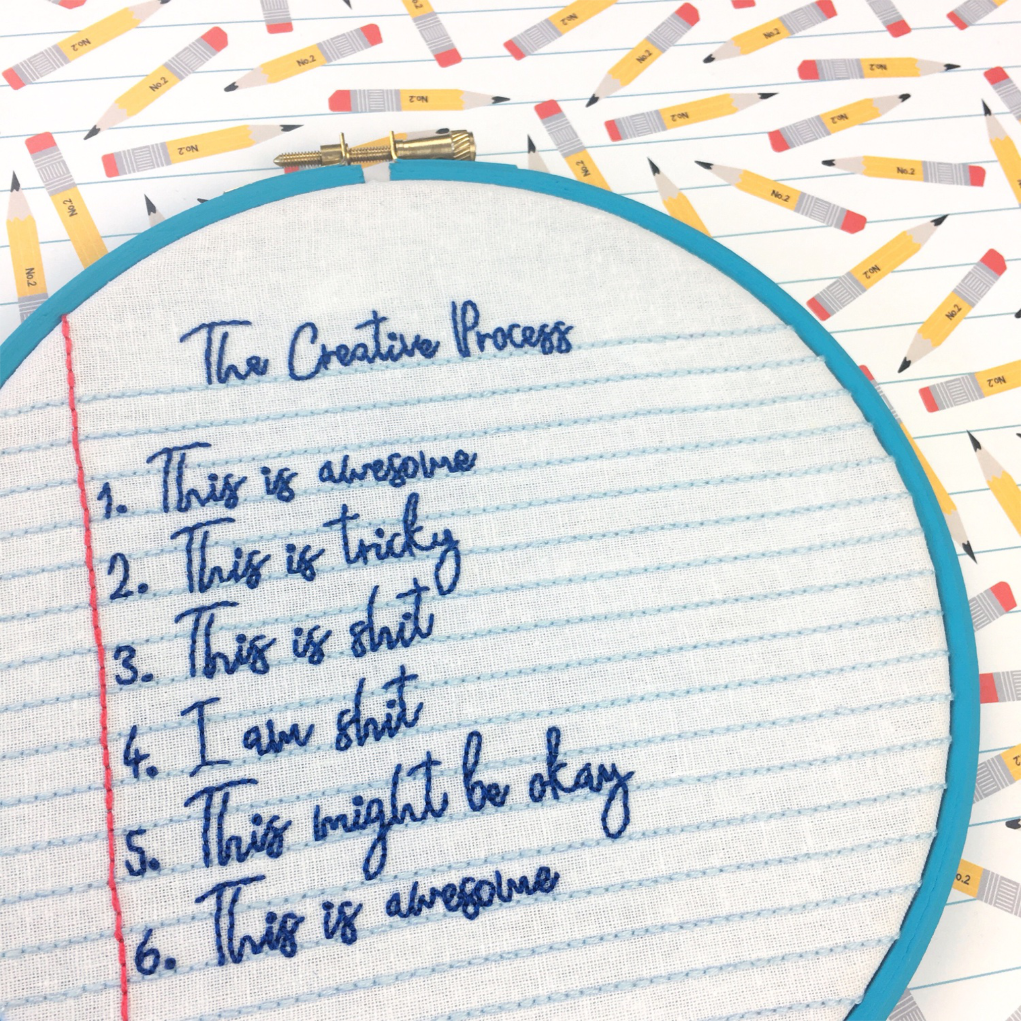 Creative Process embroidery hoop details | Hello! Hooray!