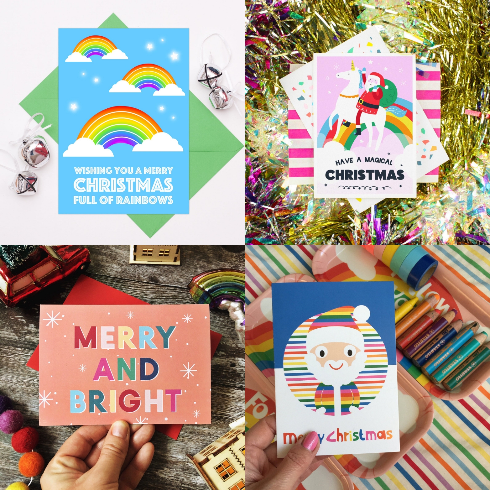 Merry rainbow Christmas Etsy Christmas cards | Hello! Hooray!
