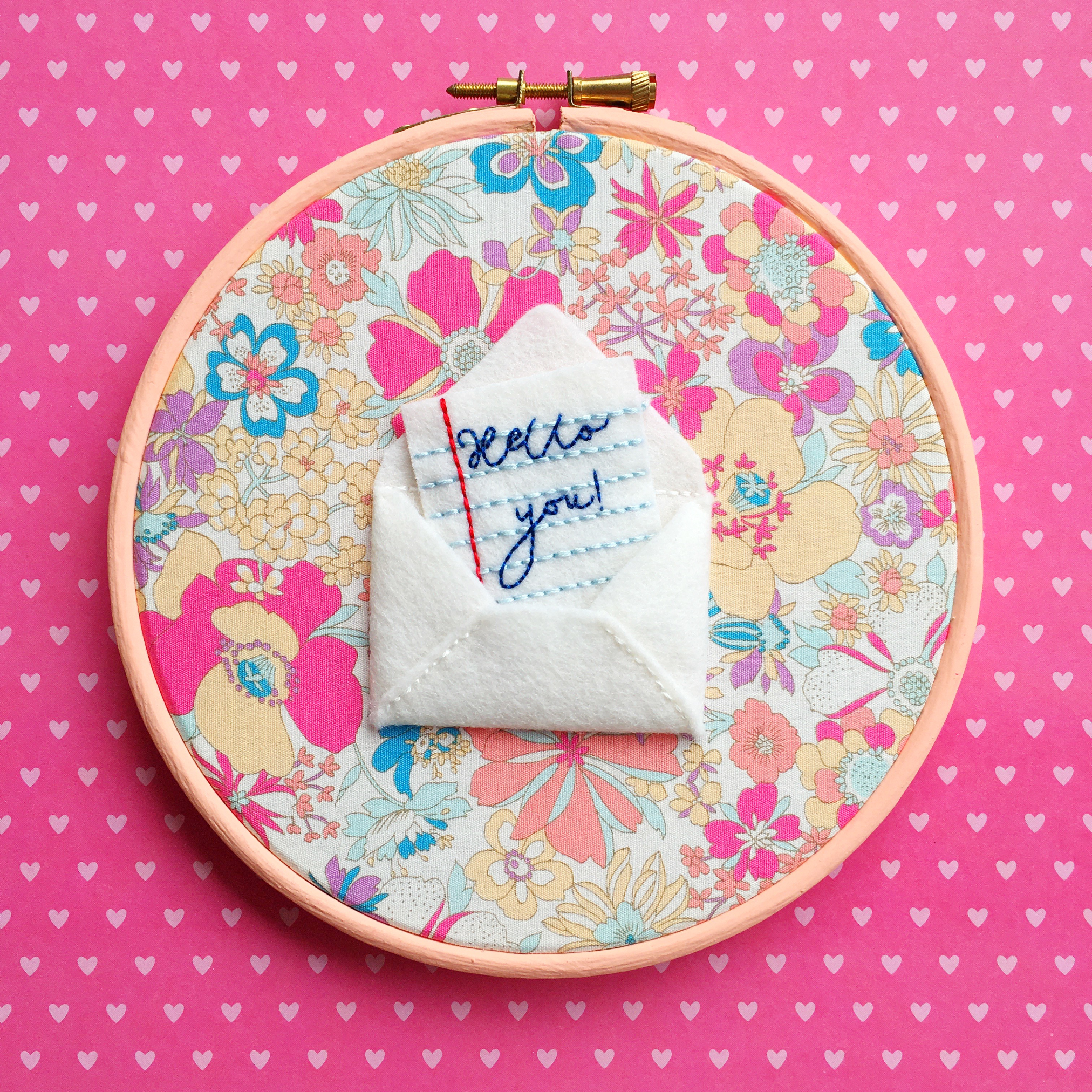 Snail Mail hoop from Colourful Fun Embroidery by Clare Albans