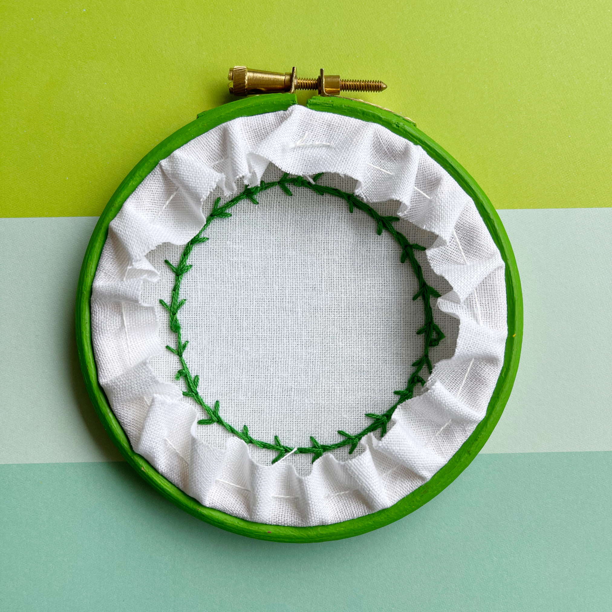Fern stitch wreath hoop reverse | Hello! Hooray!