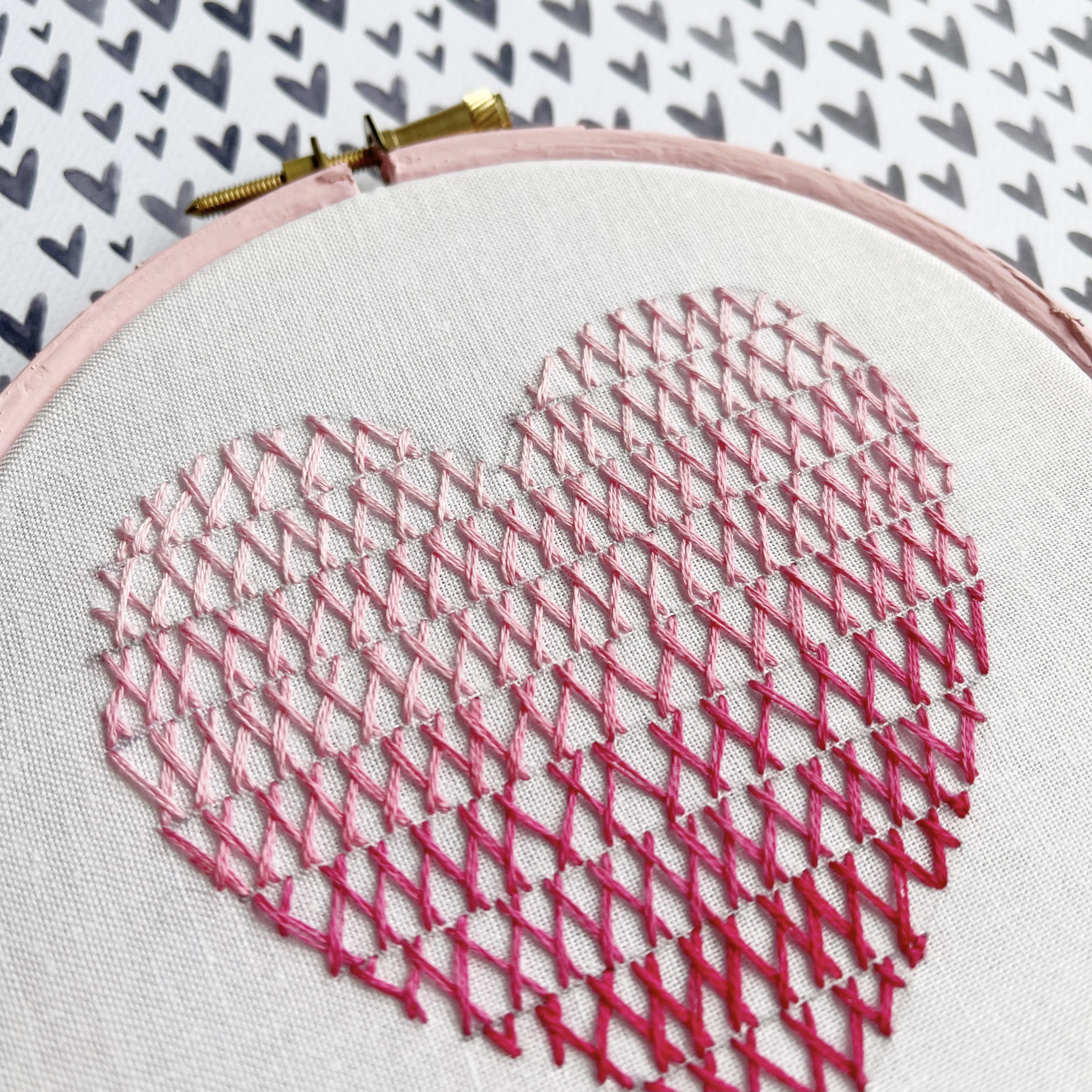 Herringbone stitch ombre heart hoop close up | Hello! Hooray!