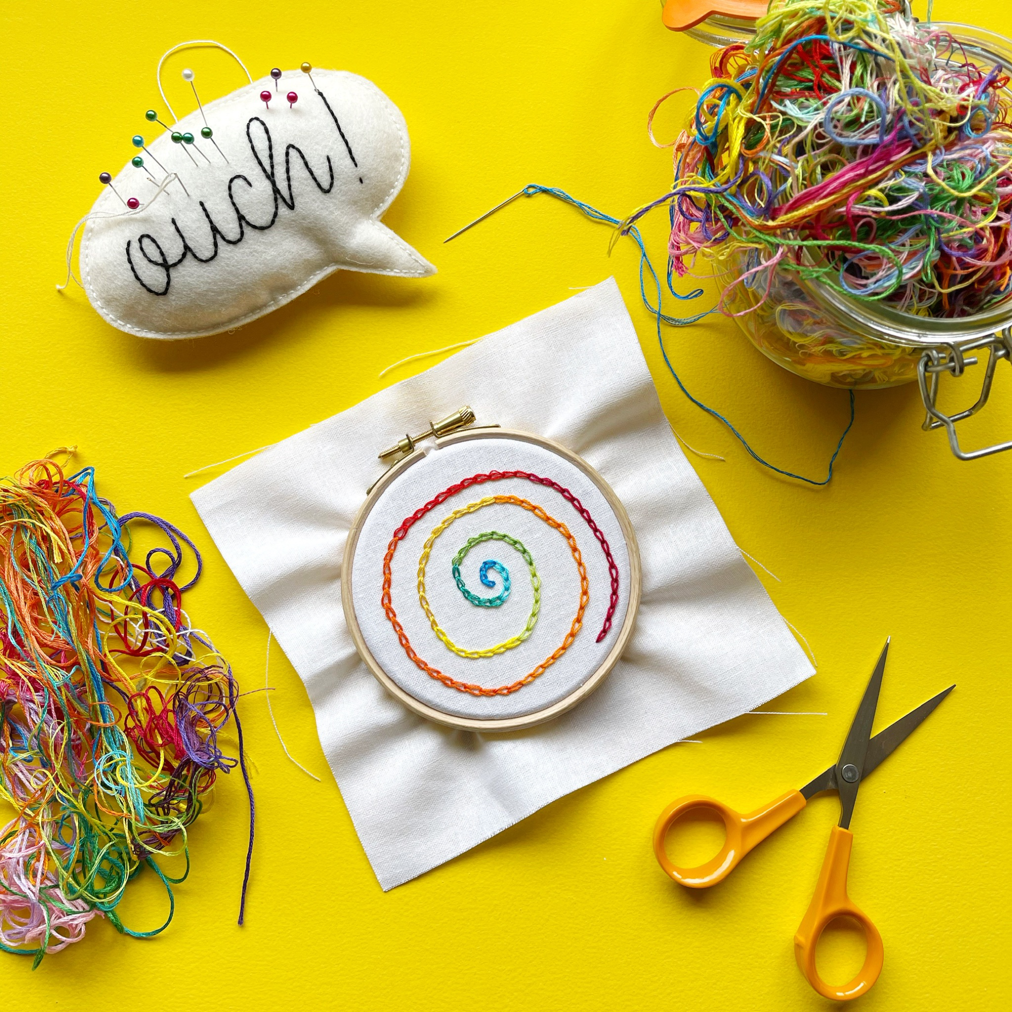 Rainbow chain stitch flatlay | Hello! Hooray!