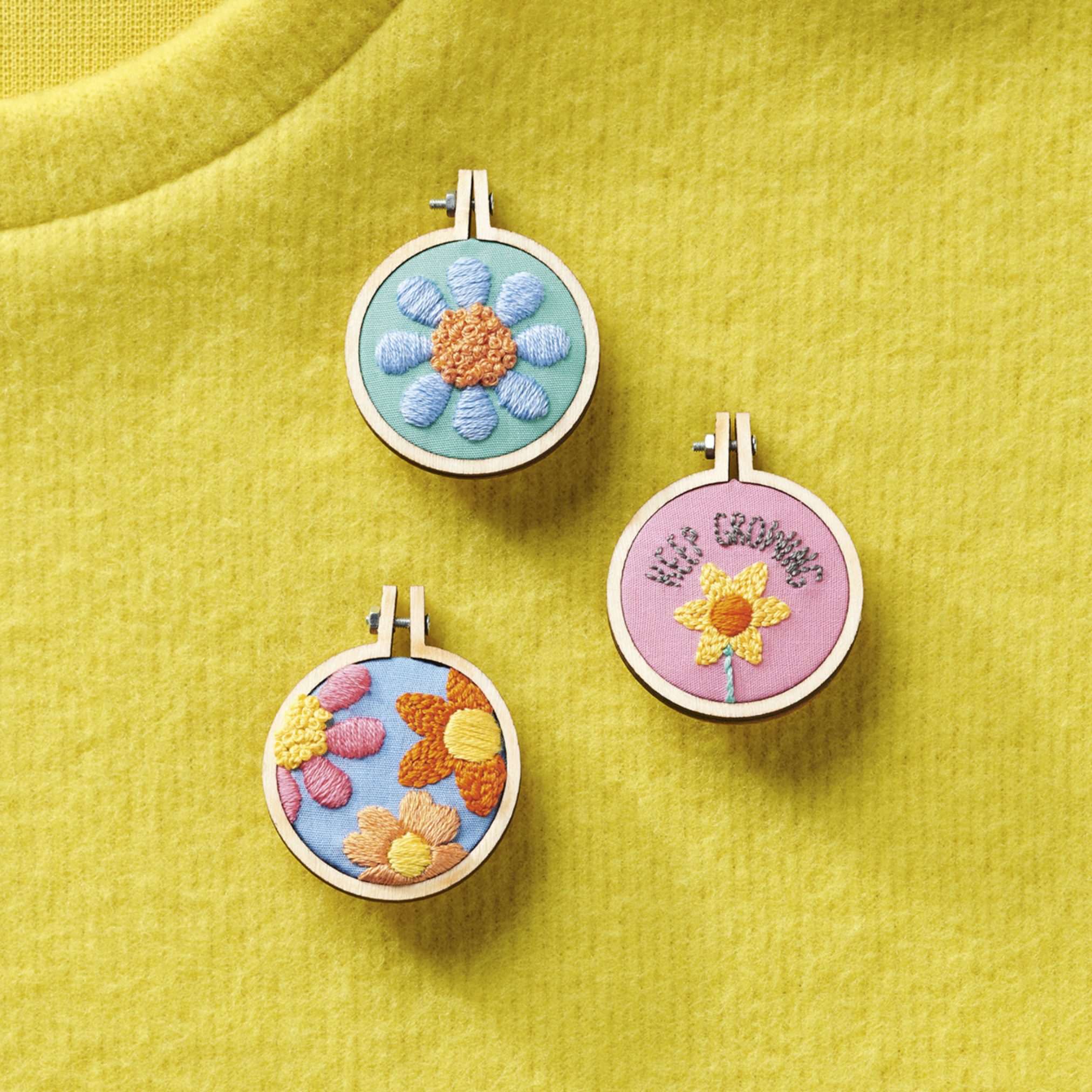 Love Embroidery issue 13 Positive Pin Badges by Clare Albans | Hello! Hooray!
