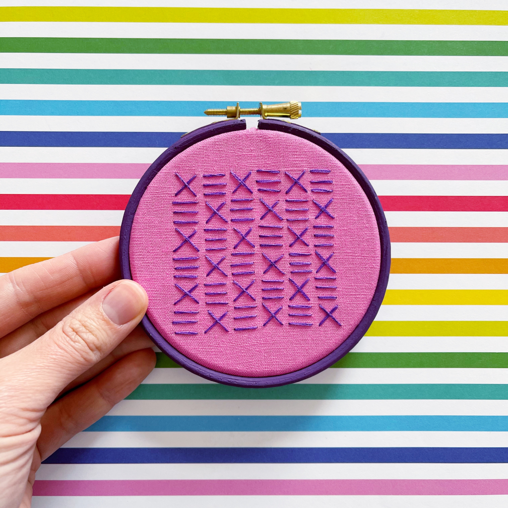 Brick and cross stitch hoop | Hello! Hooray!