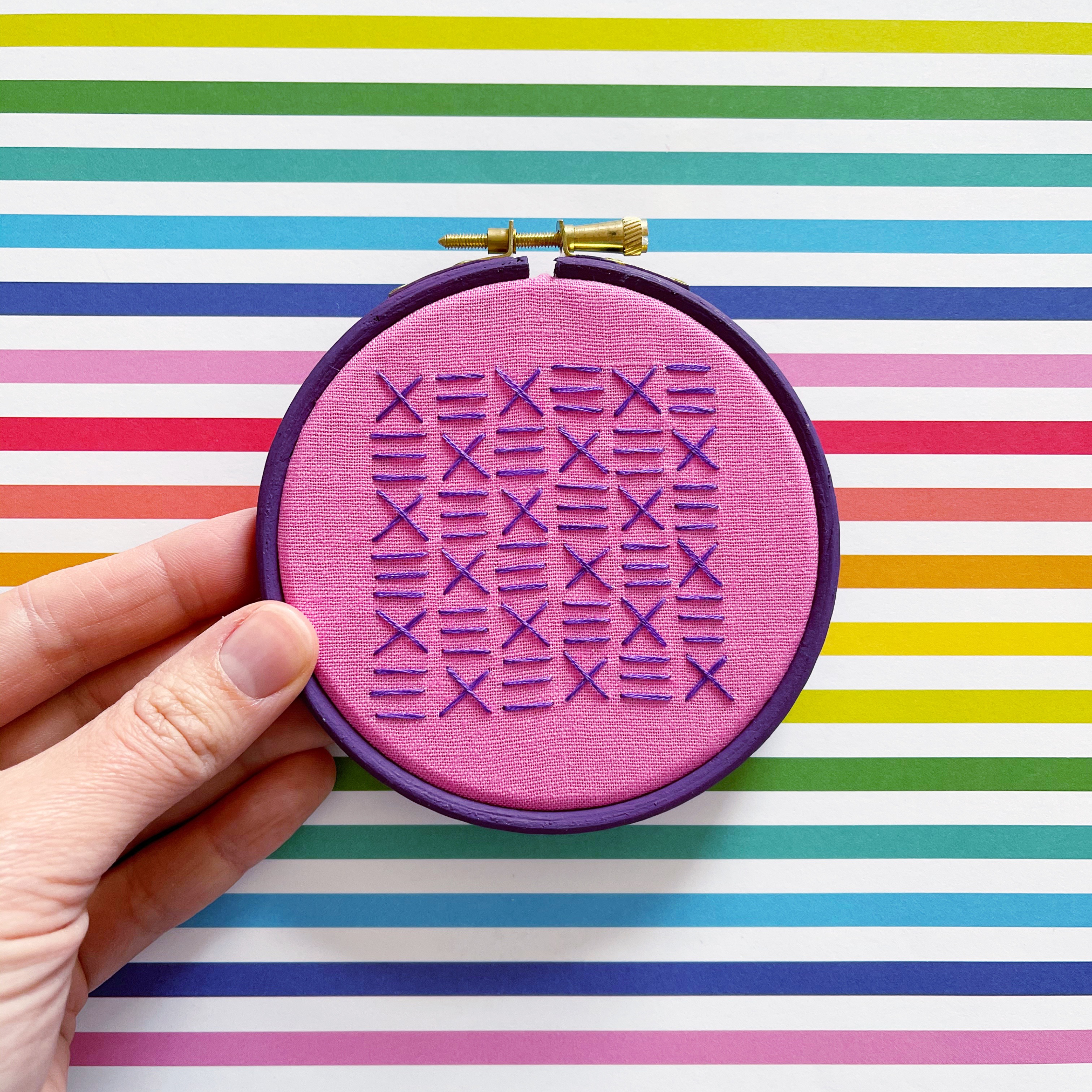 Brick and cross stitch hoop | Hello! Hooray!
