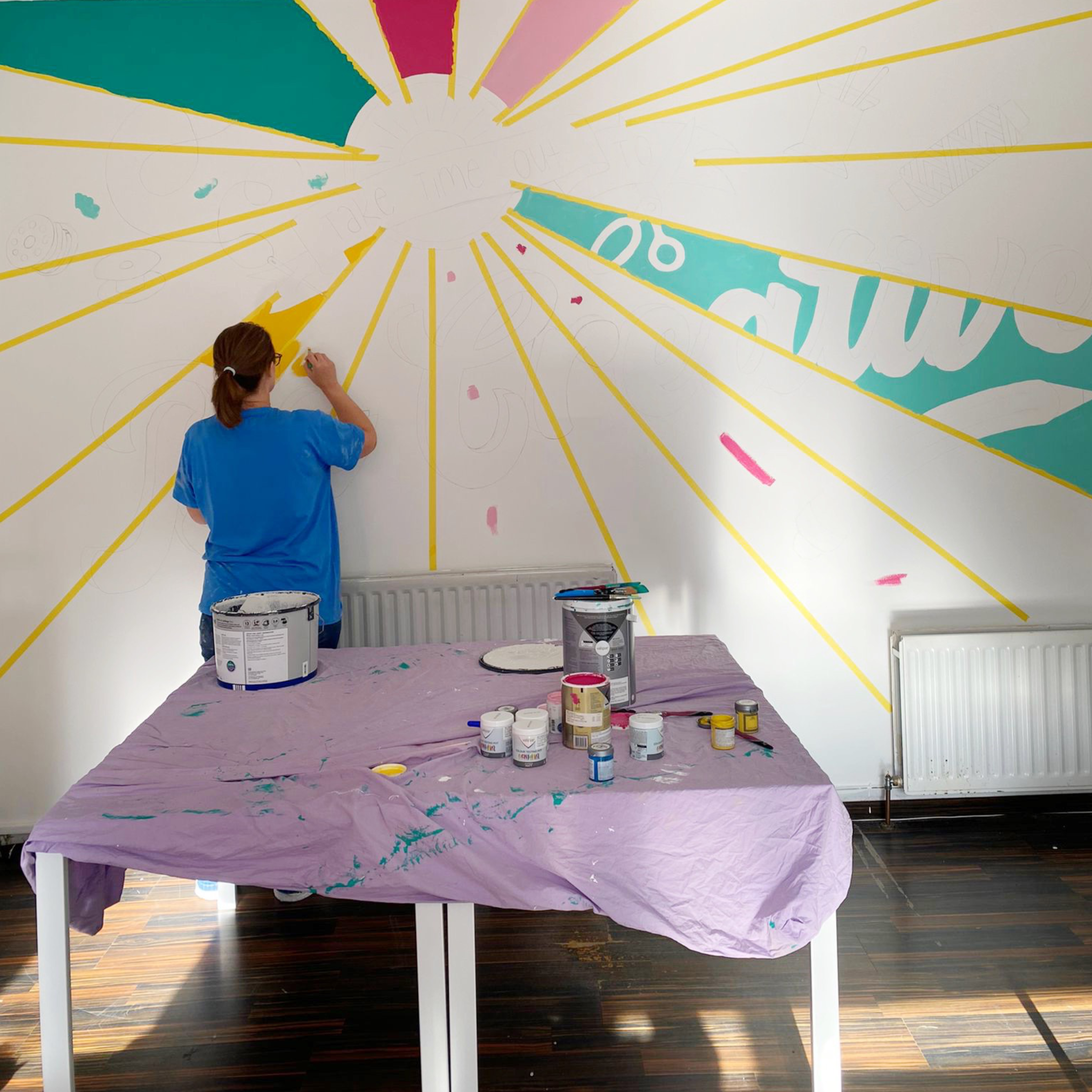 Starting to paint the mural