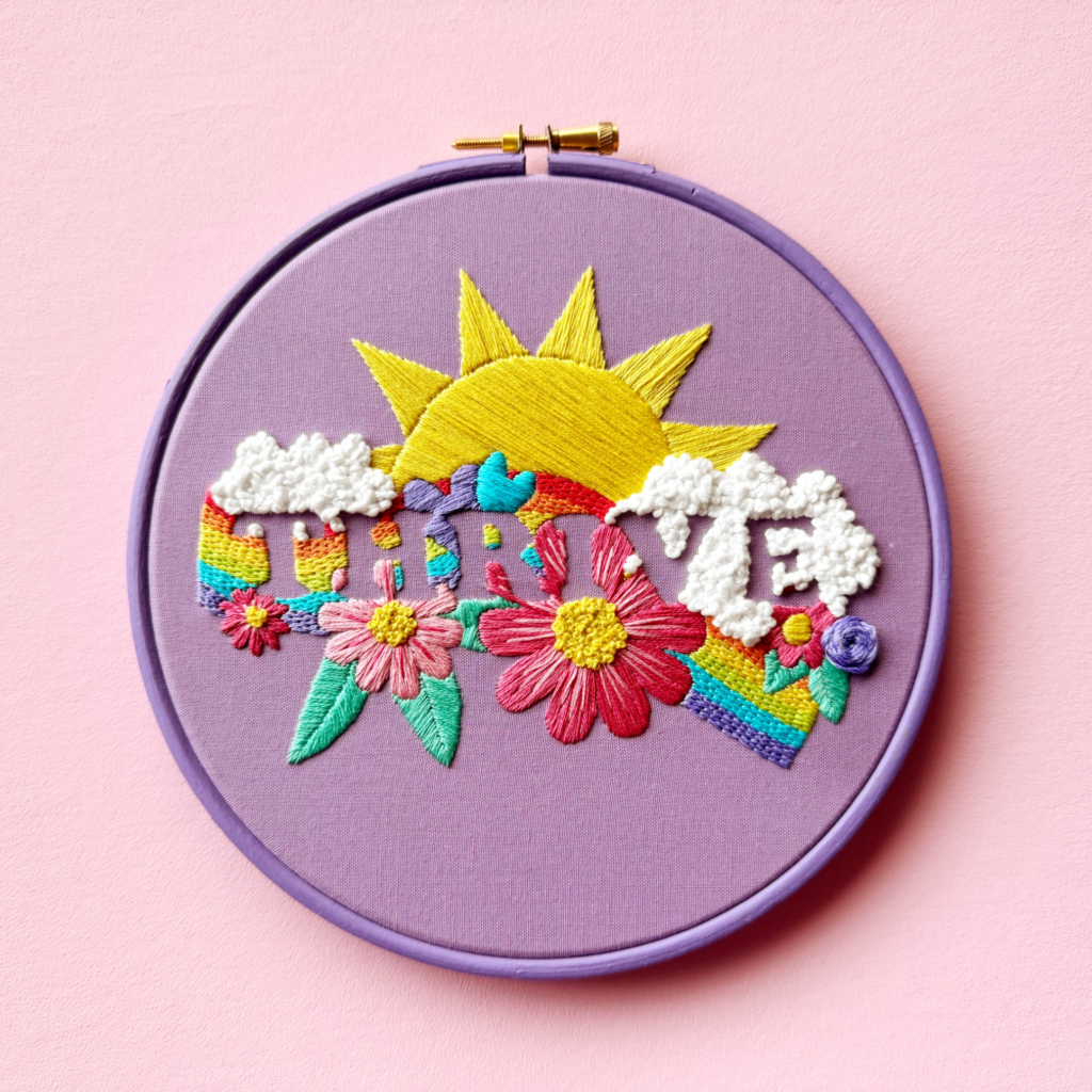 THRIVE hoop from the Hello! Hooray! embroidery membership